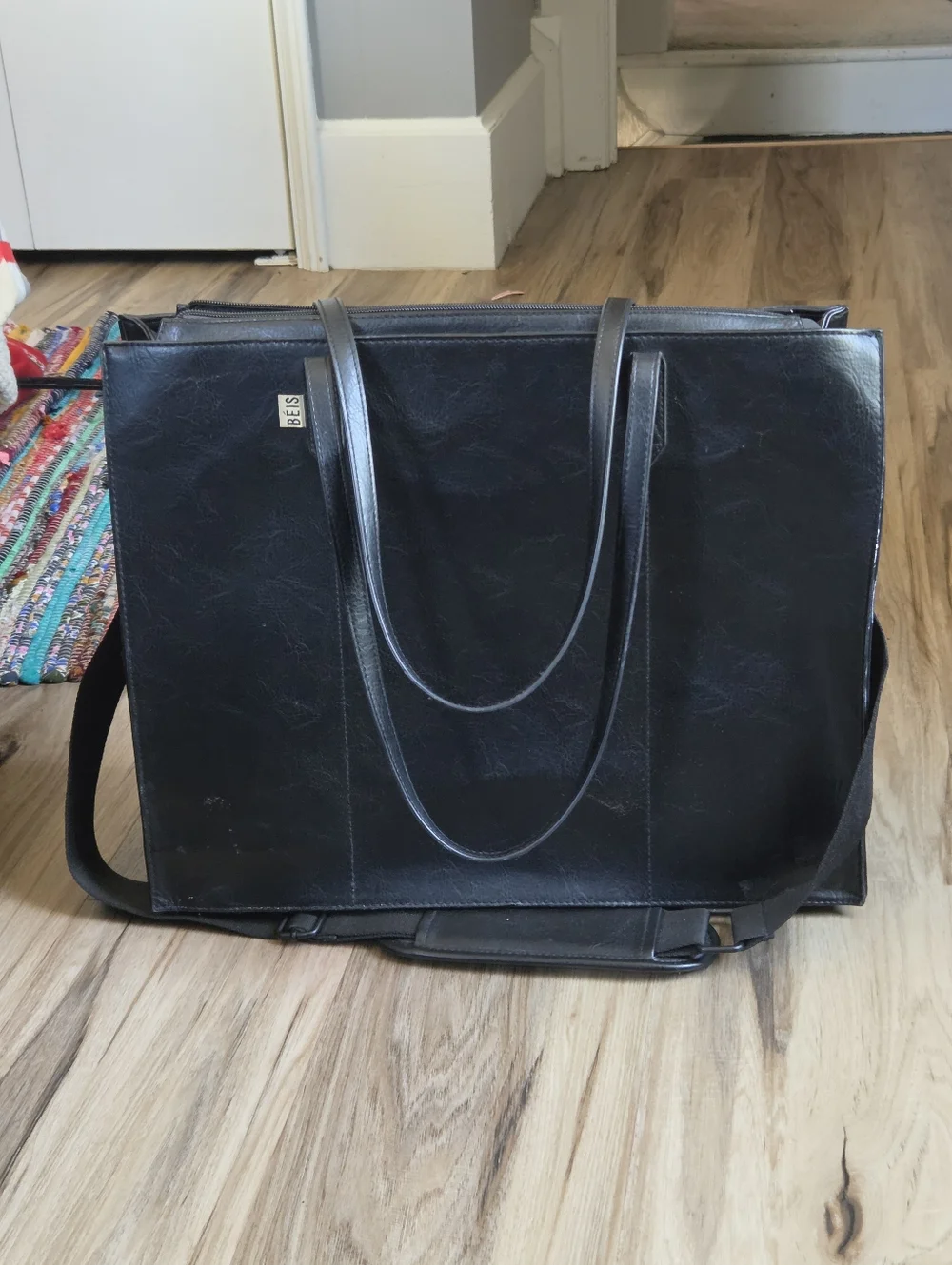 Beis Black Leather Tote Bag - Designer-Inspired Women's Shoulder Bag - Picture 4 of 13